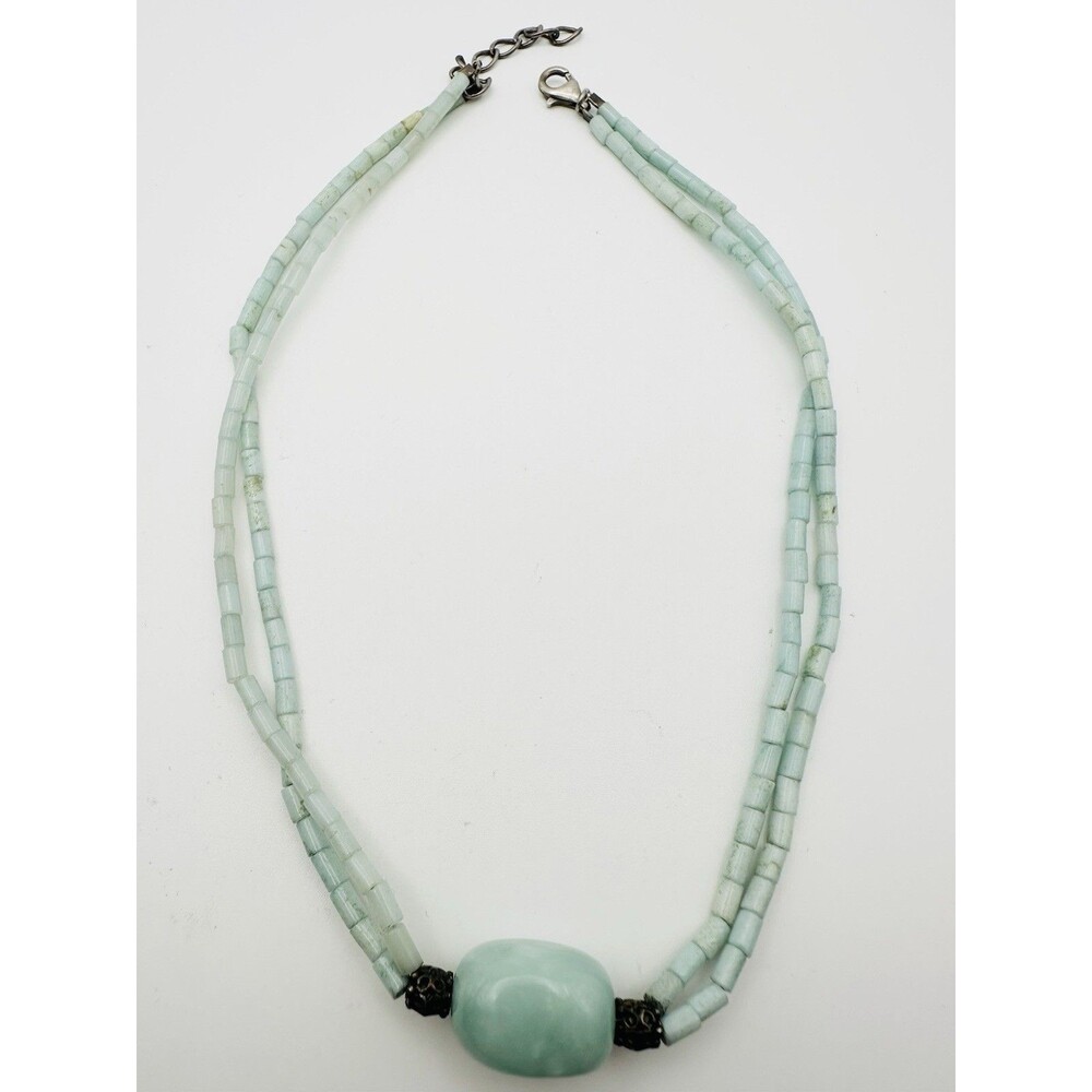 Vintage Natural Gem Stone Double Layer Necklace Sterling Silver Clasp 18”